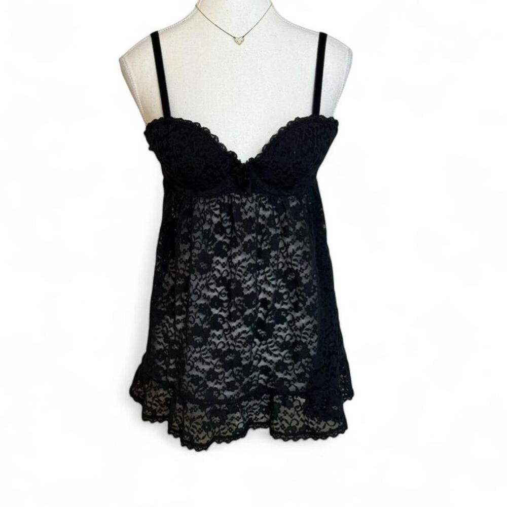 Victorias Secret Black Y2K Lace Baby Doll Gothic Grunge Fairy Core Tank Size M